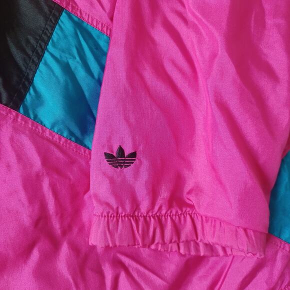 Vintage Adidas Windbraker‎ Jacket Womens Medium Hot Pink Shiny Front Zip 80's - Picture 7 of 8